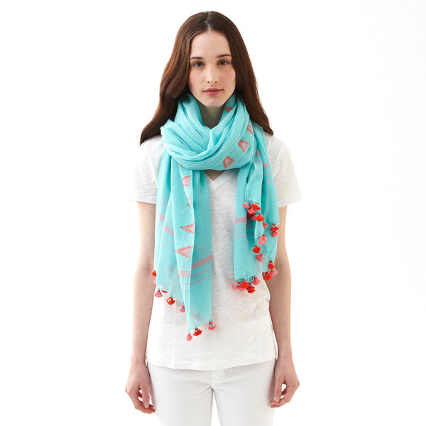 Turquoise Jamdani Cotton Scarf - India